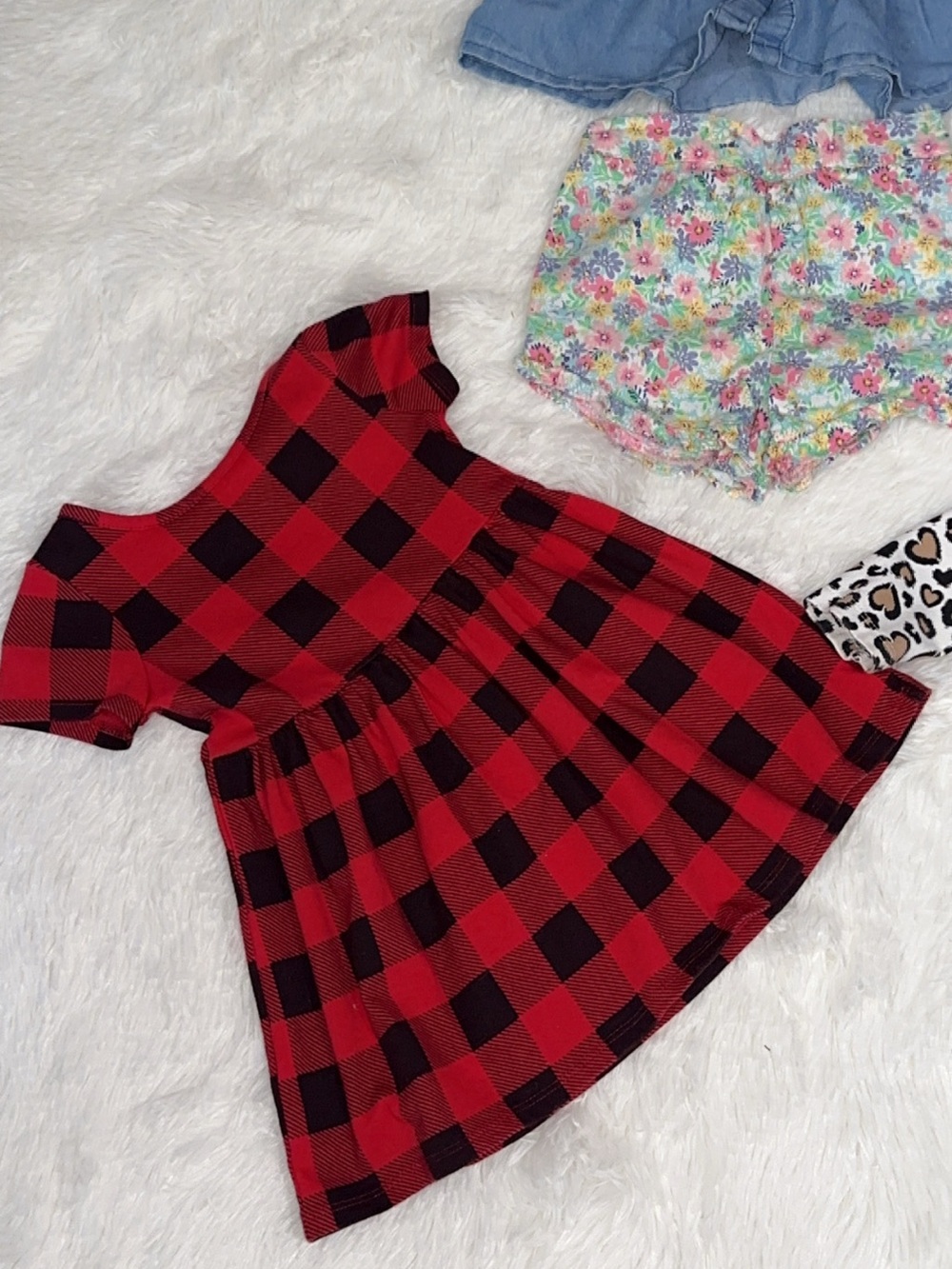 Girls Mixed Dress Bundle - Red Plaid, Leopard, Coral Eyelet + More - Picture 3 of 6
